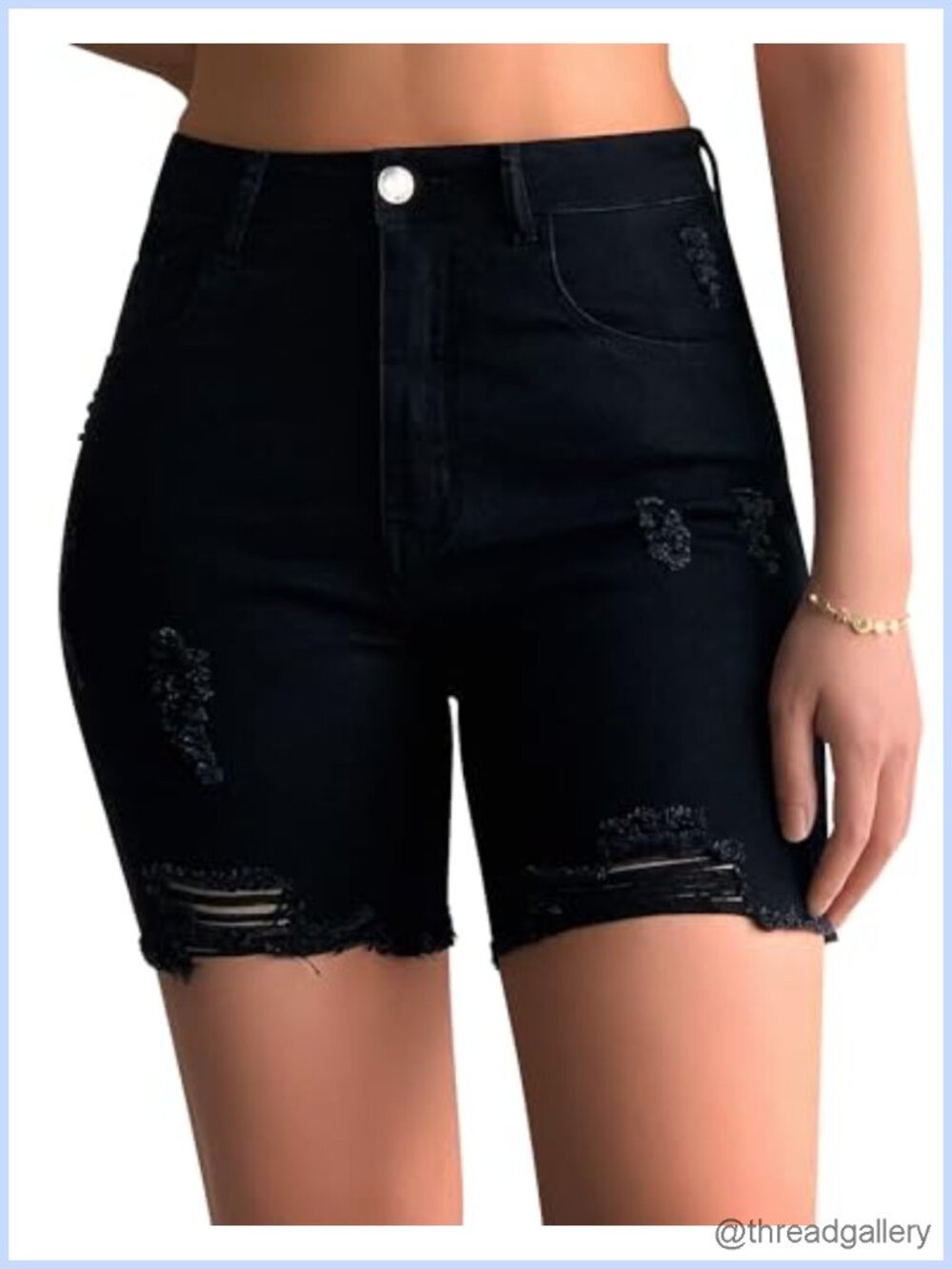 High Waisted Ripped Raw Hem Distressed Jean Shorts Stretch Summer Casual